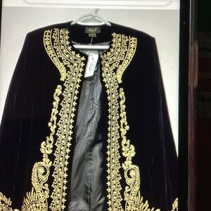 Black Velvet Blazer with Gold Embroidery